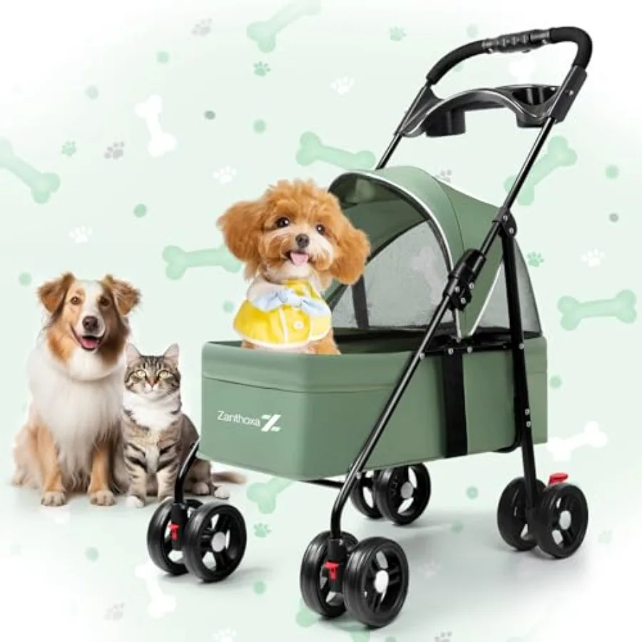 

Pet Stroller for Small Dogs and Cats One-Click Foldable Cat Stroller with 4 Wheels Compact Portable Up to 33 Ibs with Sun Shade