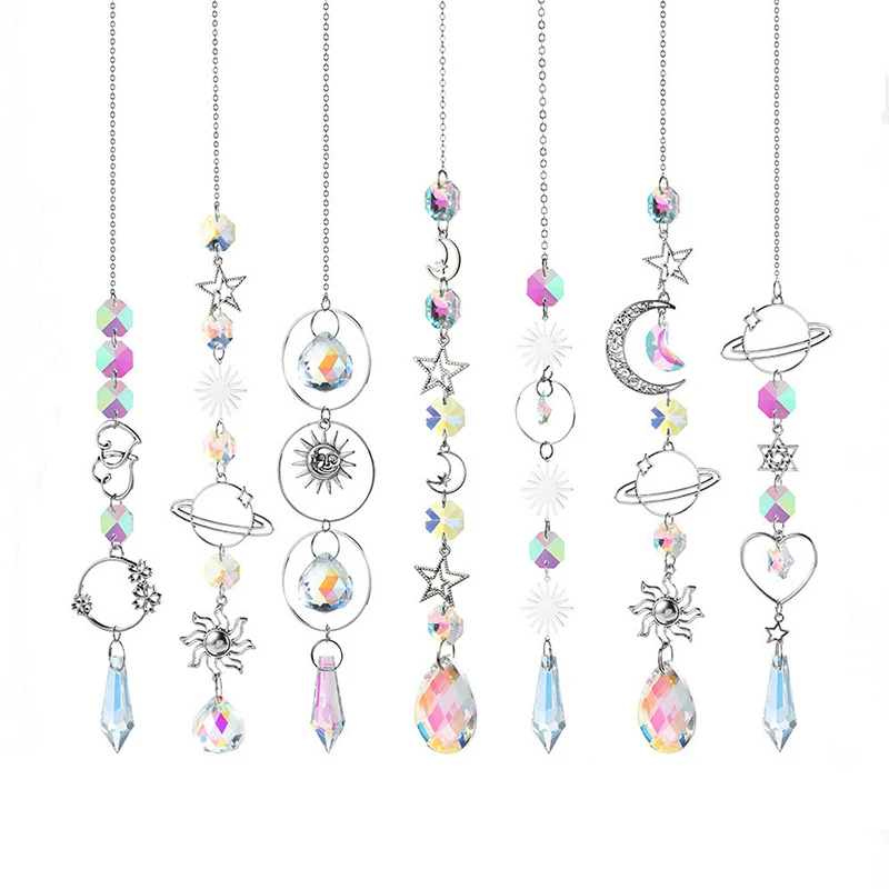 1 pz appeso ciondolo in cristallo giardino Suncatcher campanelli eolici arcobaleno prisma catena di cristallo per finestra campana goccia decorazione albero di natale