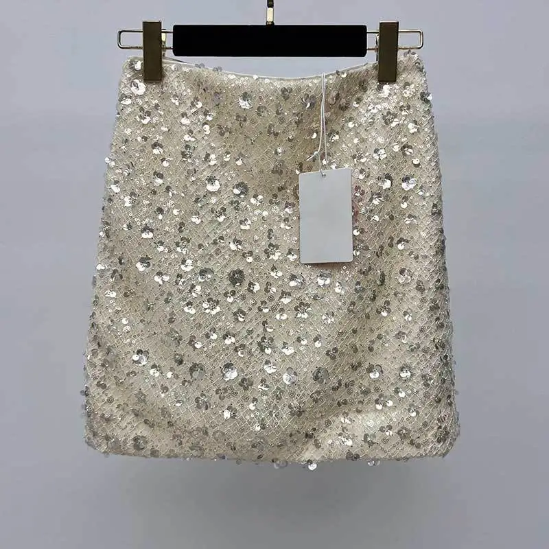 

Fashion Sequin Embroidered Bag Hip Skirts For Women Sexy Elegant High Waist Zipper Mini Skirts 2024 Summer New Y2K Clothing