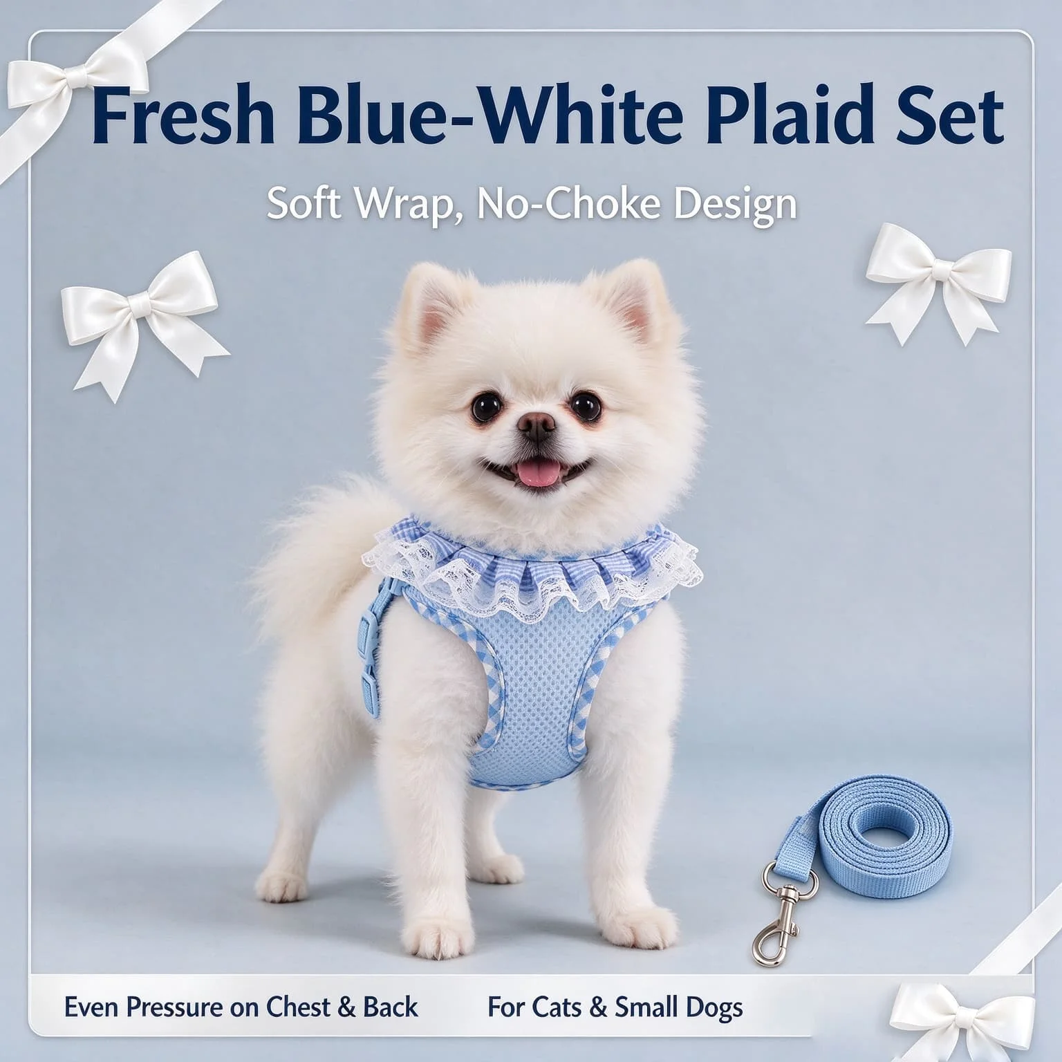 Puppy Harness Set, Dog Collar, Leash and Harness Combo, Breathable Adjustable Dog Supplies for Small Dogs Outdoor Use