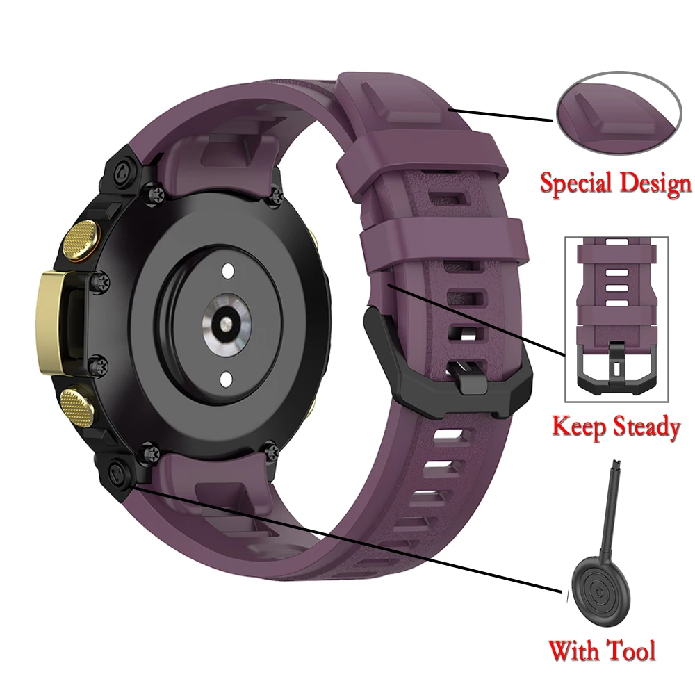 Huami Aamzfit T-rex2 실리콘 스트랩, 고품질 스포츠 시계 밴드 팔찌, 도구 포함, 단일 색상