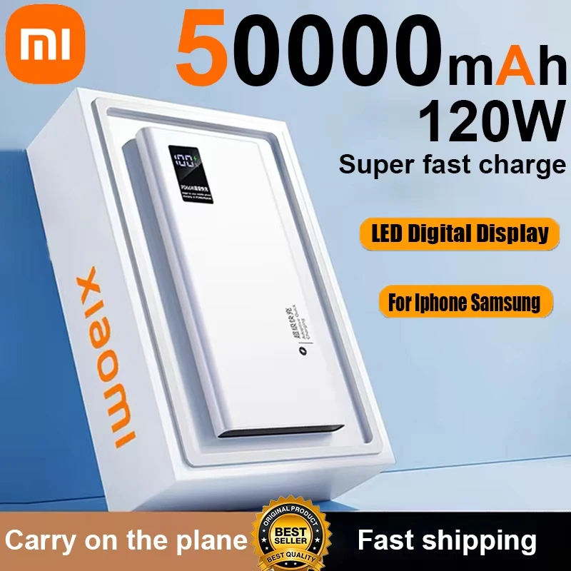 Xiaomi 120 واط 50000 مللي أمبير قدرة عالية قوة البنك شحن سريع Powerbank شاحن بطارية محمول آيفون سامسونج هواوي 2025