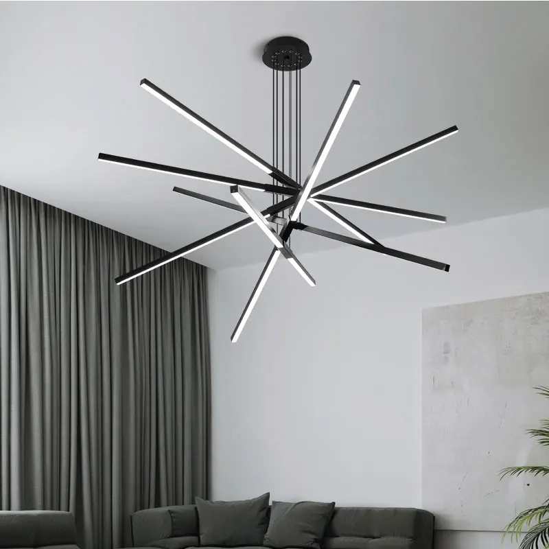 LED Chandelier Creative Hanging Light Dimmable Linear Ceiling Lighting DIY Adjustable Height for Kitchen Island Living Room Deco