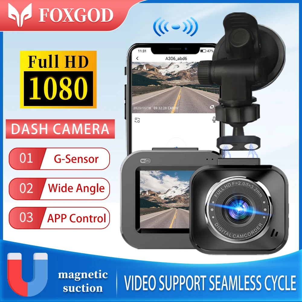 

FOXGOD Car DVR Dash Cam WiFi 2.0'' FHD1080P Dashboard Camera Black Box Night Vision Loop Recording Video Traffic Recoder