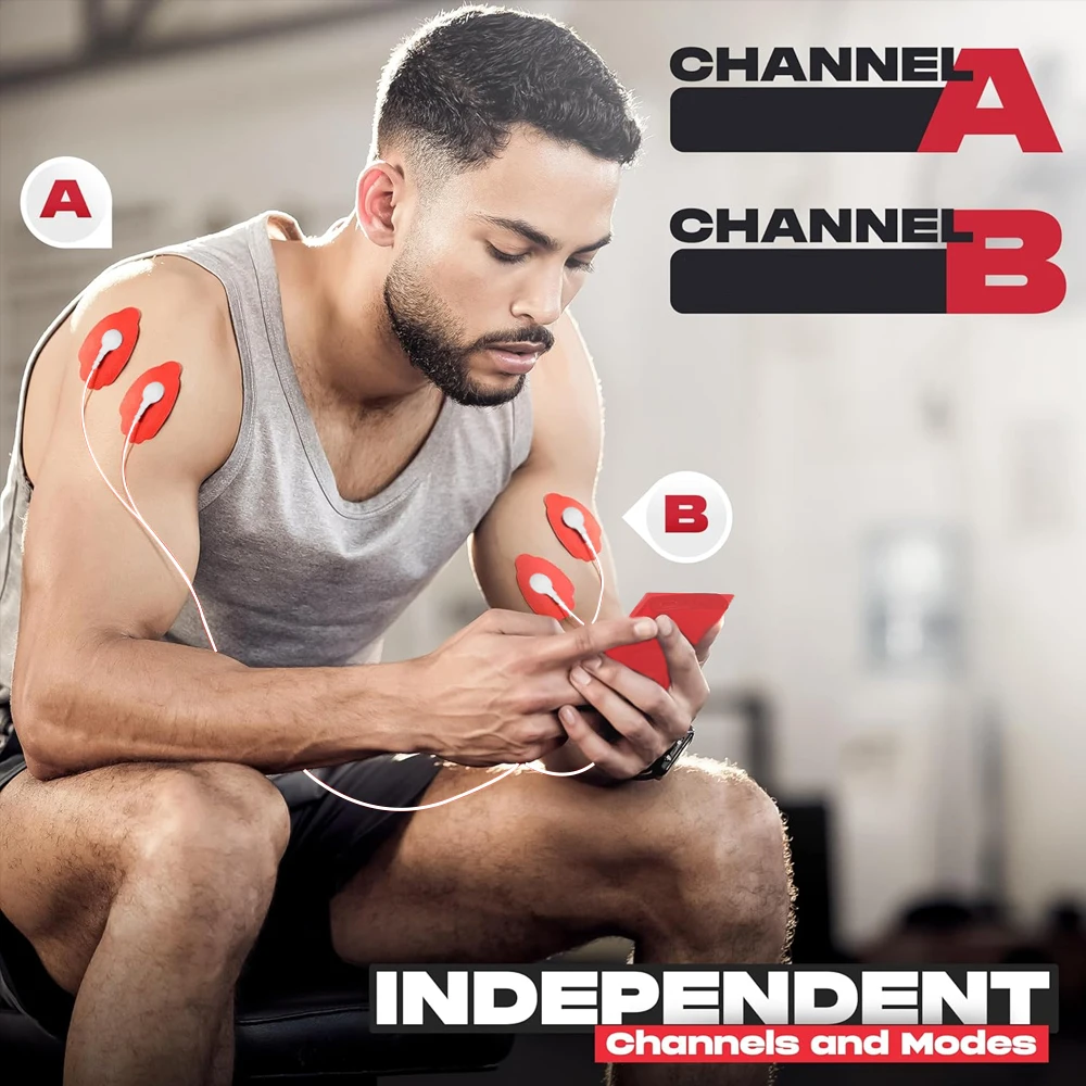 عشرات ميريديان مدلك EMS متعدد الوظائف 12 وضع 36 مستوى كثافة توقيت ثنائي القناة إخراج استرخاء العضلات