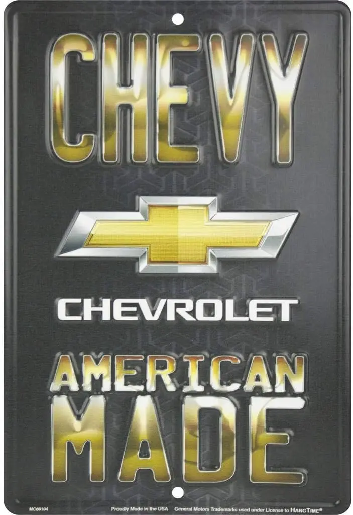 HangTime Chevy American Made Garage Sign, 8 by 12 Inches, Vintage Automotive Metal Wall Art, Cool Stuff for Your Room