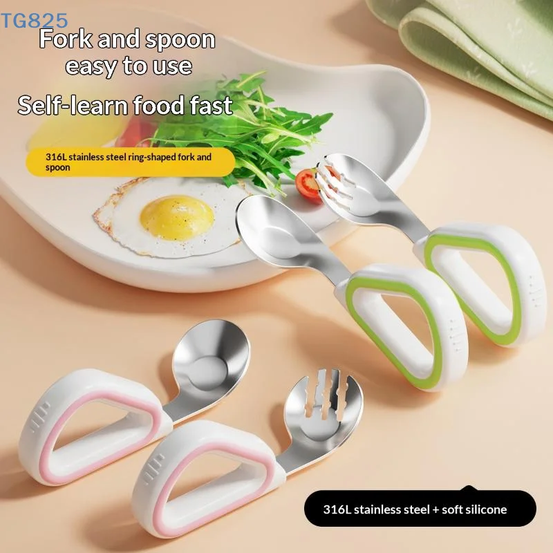 【AN】Baby Spoon Fork Set Toddle - Self Feed Spoon 评论和价格