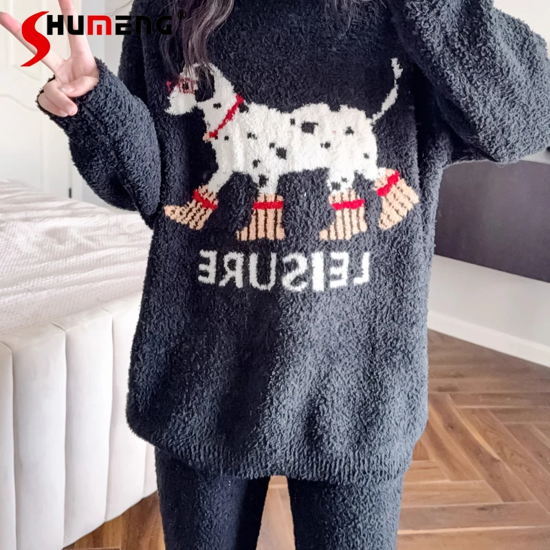 لطيف الخريف الشتاء لينة رقيق منامة النساء صوف مبطن سميكة مجموعة النوم غير رسمية الإناث الدافئة جولة الرقبة Homewear الدعاوى #4