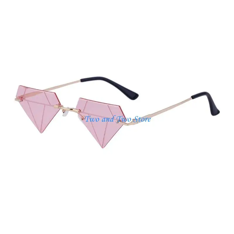 

HX6F Polygon SunGlasses Women Rimless Sunglasses Rave Party Eyewear Frameless Sunglasses Triangle Diamond Shaped Sunglasses