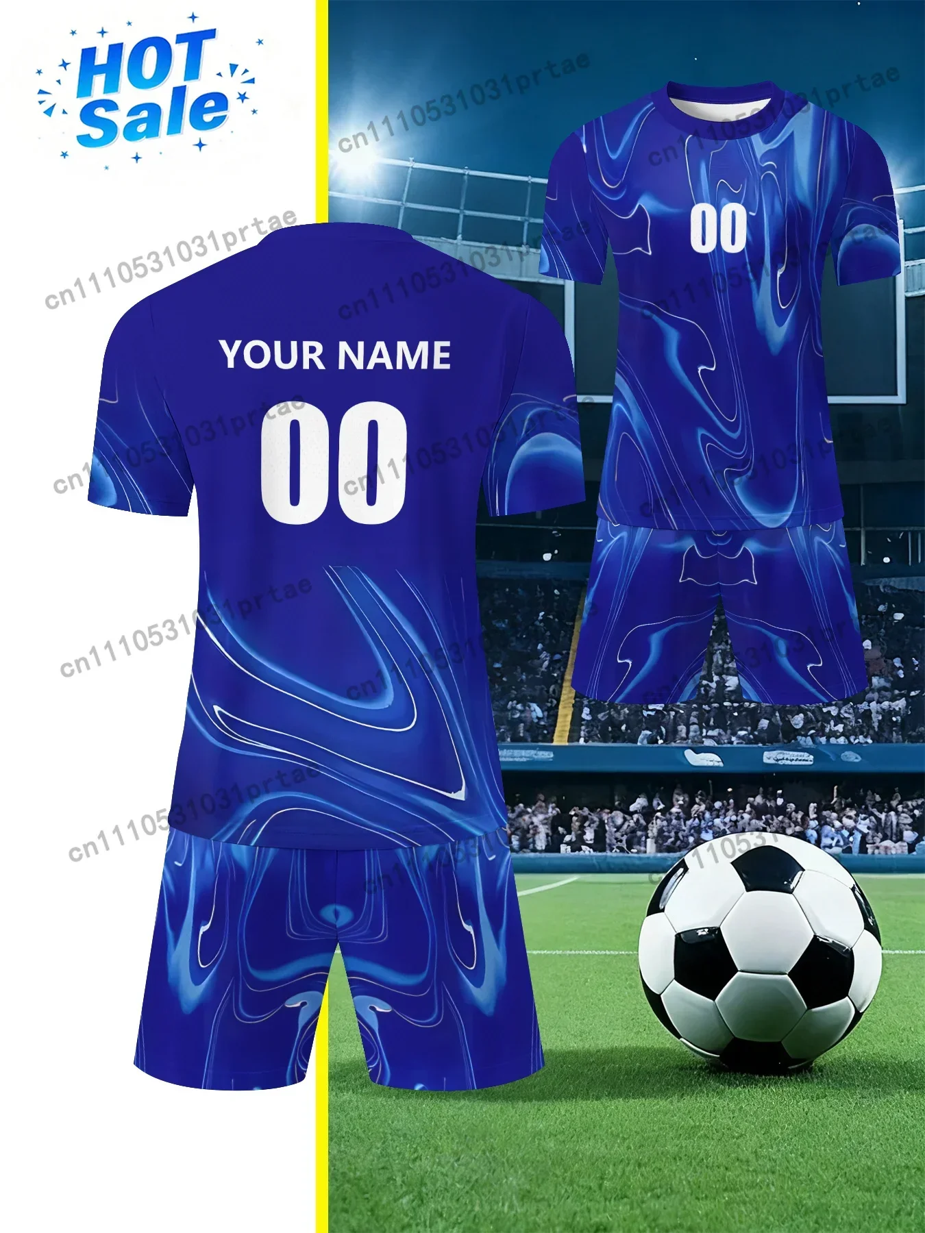 Personalized Soccer Kits Featuring Custom Names And Numbers, Including a Short-Sleeve Top And Shorts in a Two-Piece Set Black