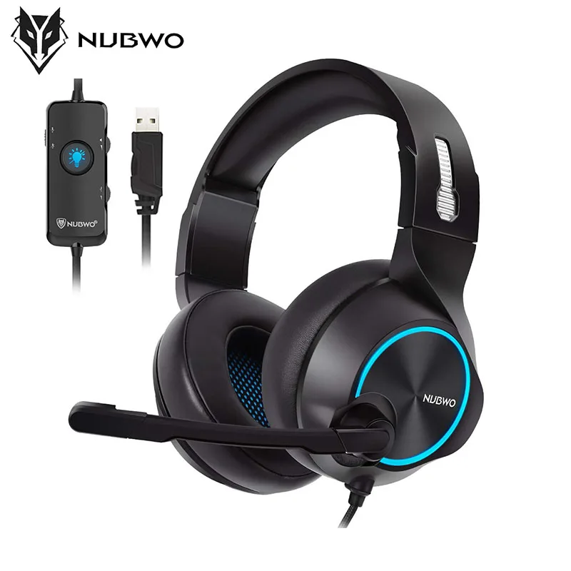 NUBWO N11U USB Gaming Headset with 7.1 Surround Sound Stereo, USB Headphones with Noise Canceling Mic & RGB Light