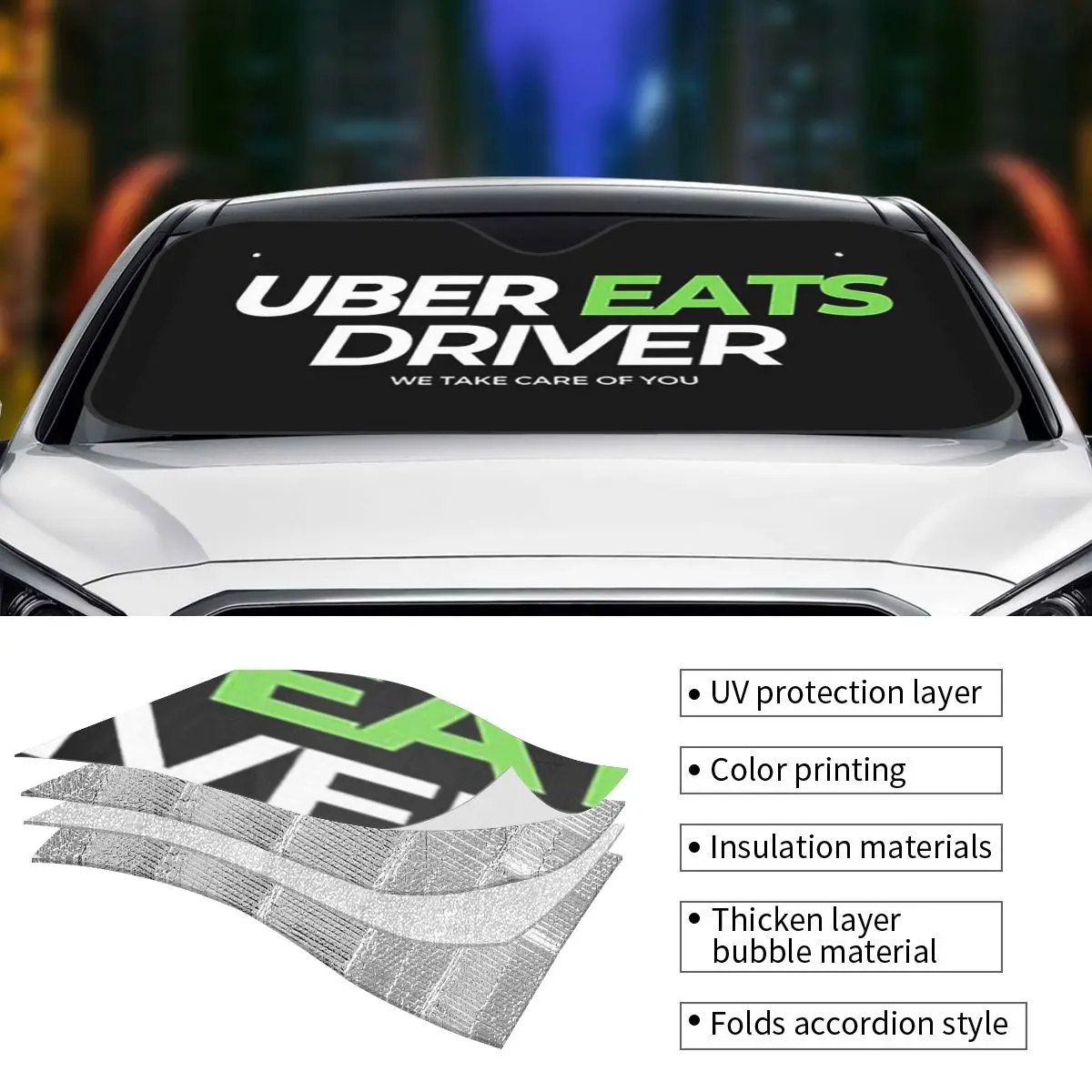 Uber Eats Driver Logo سائق توصيل الطعام ظلة الزجاج الأمامي سيارة الزجاج الأمامي نافذة الشمس قناع الملحقات يغطي