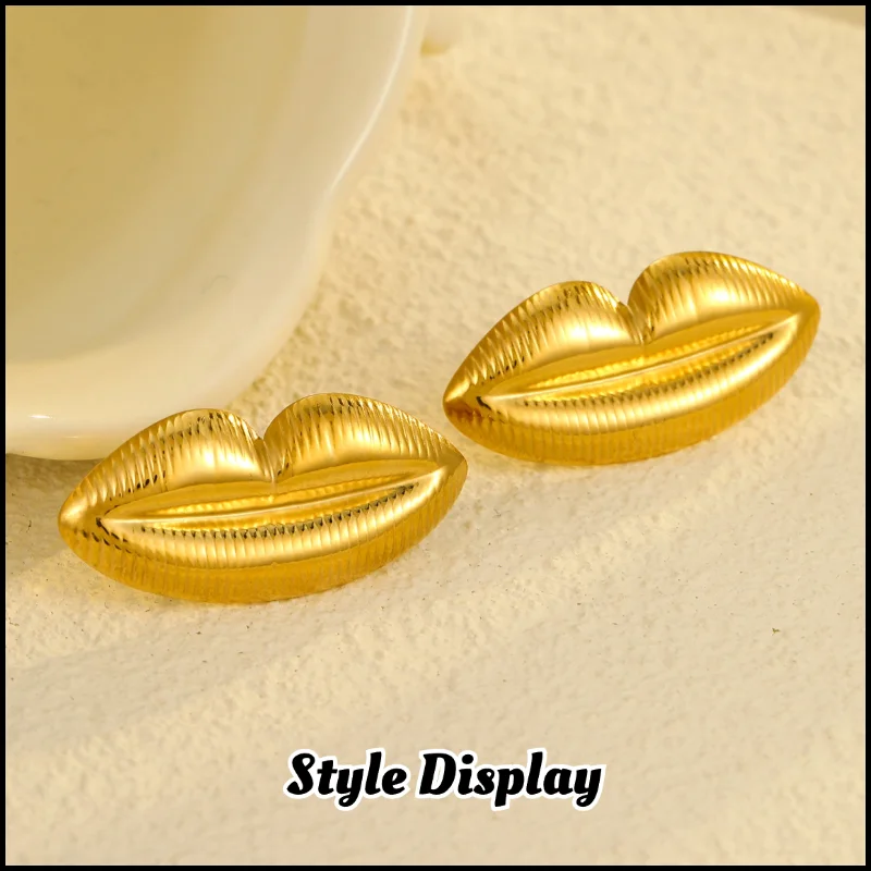 Stainless Steel Earring Lip Shape Plated 18K Gold Color Trendy Waterproof Fade Resistant Jewellery Women's Earring