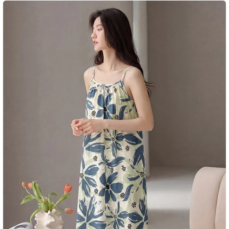 100% cotton camisole nightgown women's summer pure cotton thin design 2026 new item with chest cushion sleepwear home wear