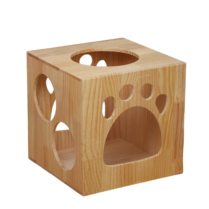 

Solid Wood Cube-Shaped Cat Bed Cave Removable & Washable Pet Bed Practical Creative New Resting No Assembly