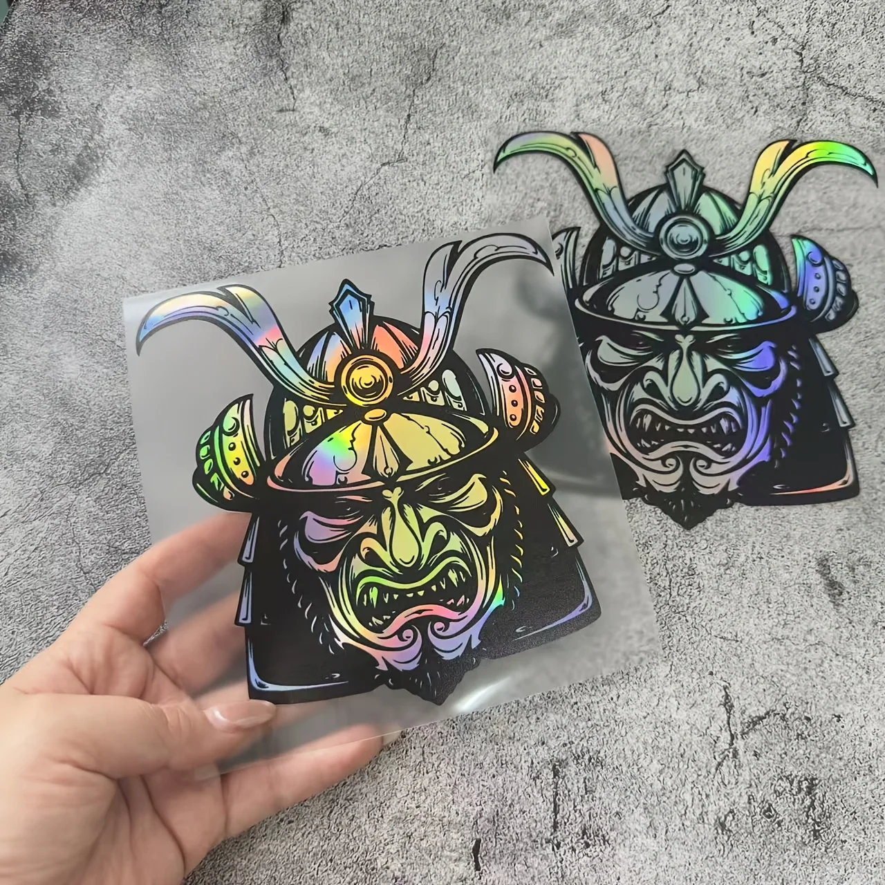 Holographic Samurai Demon Mask Sticker Vinyl Decal Motorcycle Helmet Tank Car Window Bumper Waterproof
