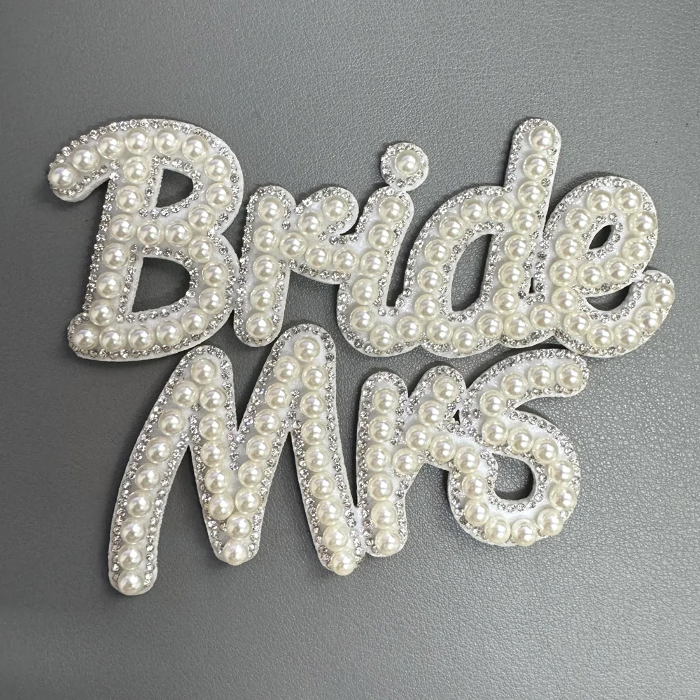 1 قطعة العروس السيدة رسالة اللؤلؤ مسار الحديد على التصحيح للملابس DIY بها بنفسك بقع المطرزة على الملابس الخياطة التصحيح منصهر زين