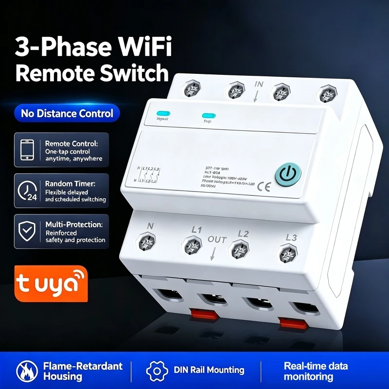 Smart Three-Phase Remote Control Switch 4 Inputs & 4 Outputs 380V WiFi Mobile Phone Remote Control Timer Switch Circuit Breaker