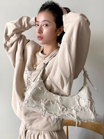 Celebrity Same Style Bag Ins Blogger Baguette Stitching Canvas Patch Tassel Bag Retro Single Shoulder Armpit Bag for Women