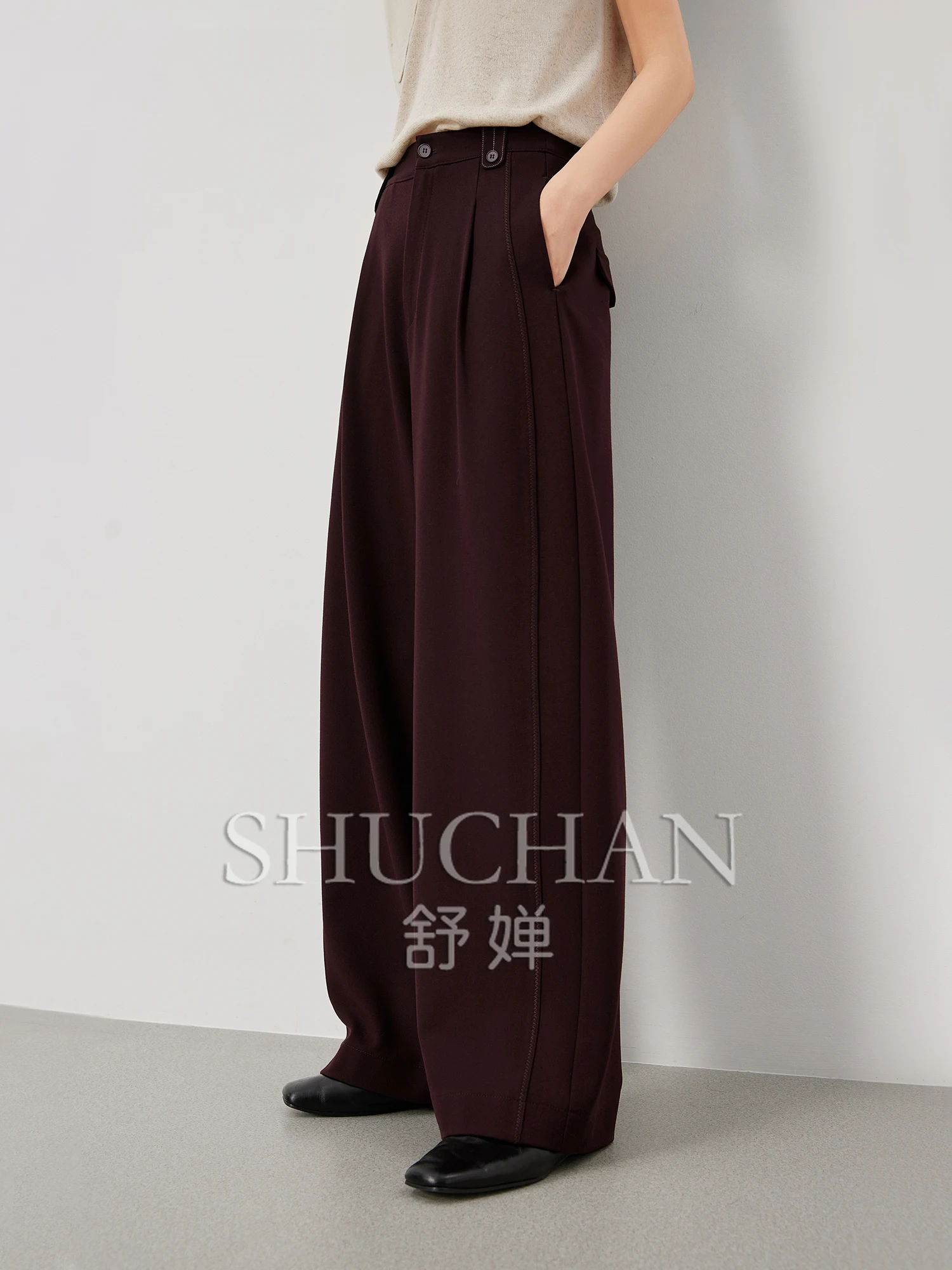 

Classic Old Money Style, Triangular Needle Series Line Wide Waist Loop Body Tailoring and Splicing Casual Pants women