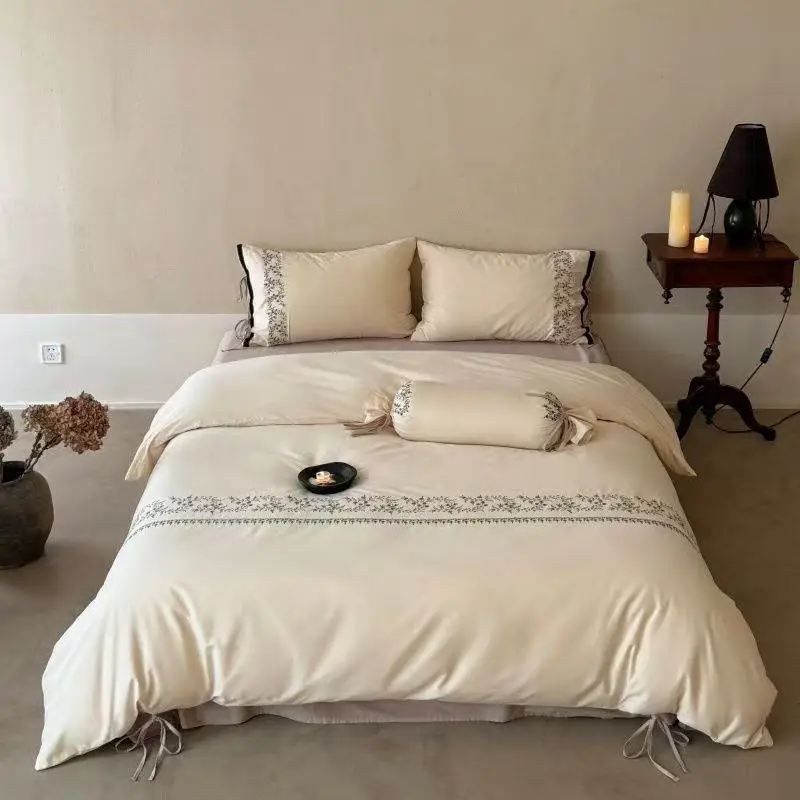 Luxury 100S Long-staple Cotton Bedding Set Winter Retro Embroidery Queen King Duvet Cover  Single Double Bed Sheet Pillowcase