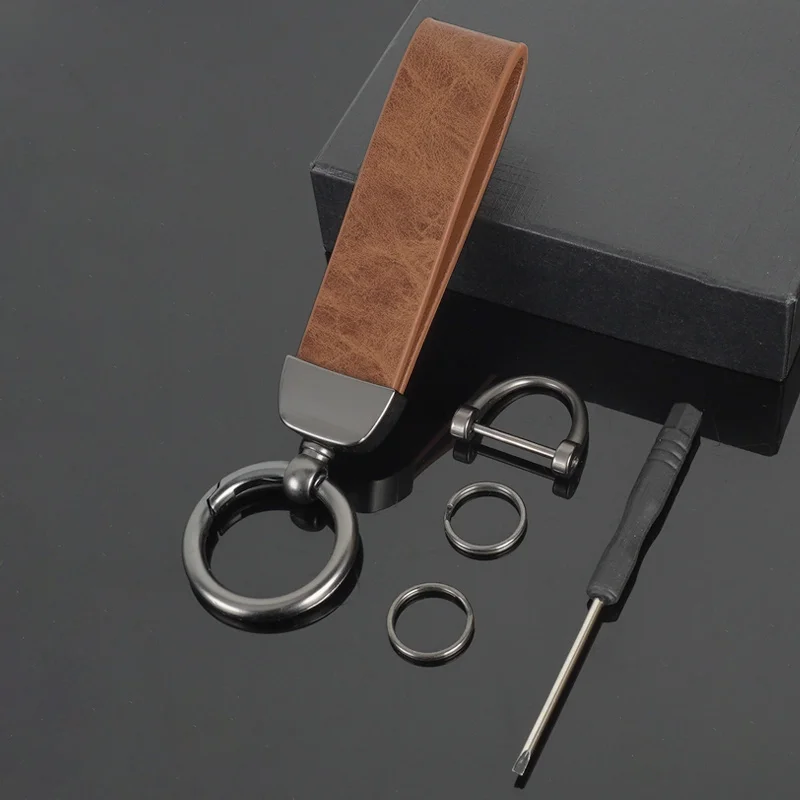 Vintage Texture Leather Car Keychain Anti‑Lost Key Strap Lanyard Metal Horseshoe Buckle Car Key Holder Keyring Gift Accessories 5