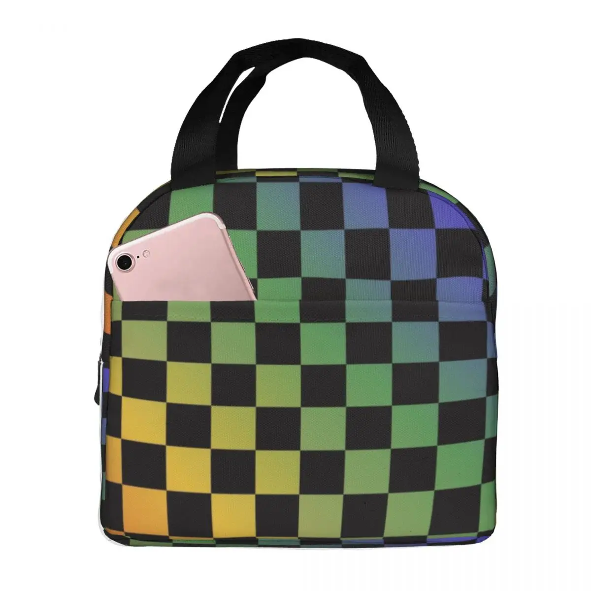 Rainbow Checkers Checkered Insulated Lunch Bag for Women Resuable Cooler Thermal Lunch Tote Office Picnic Travel