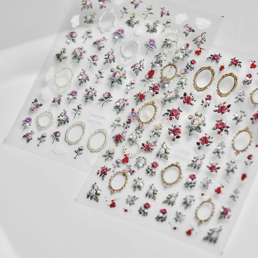 ネイルアート用粘着ステッカー,DIYステッカー,赤,ピンク,パール,カワイイ,春,ピンクの花,装飾アクセサリー,5d,日本製,1個