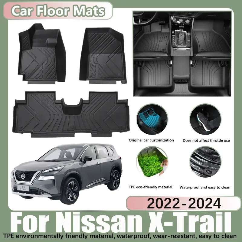 

Автомобильный коврик с левым рулем для Nissan X-Trail X Trail XTrail ST T33 Rogue 2022-2024 TPE Автомобильные водонепроницаемые подушечки для ног Аксессуары для индивидуального подкладки