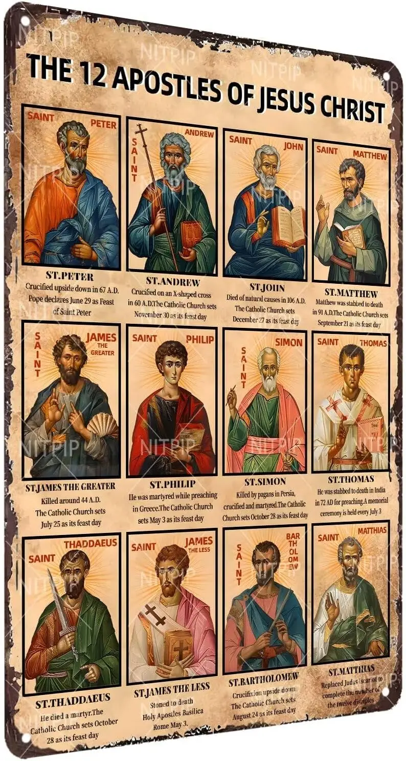 The 12 Apostles Of Jesus Christ Metal Tin Sign Vintage Religious Faith Bible Wall Art