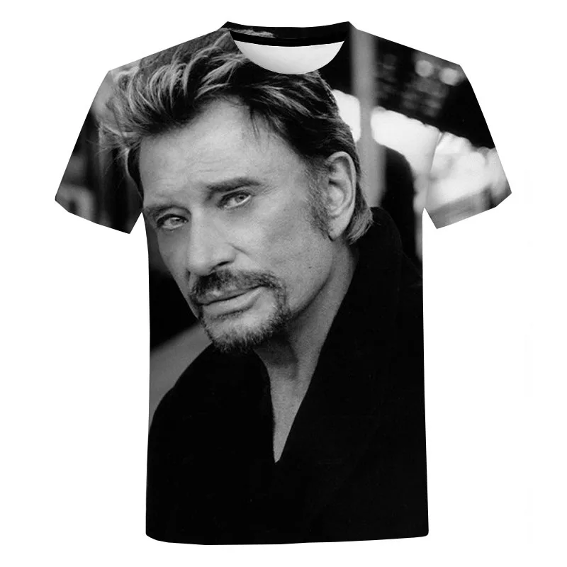 Johnny Hallyday T-Shirts Rock Singer 3D Print Streetwear Men Women Casual Oversized Short Sleeve T Shirt Kids Tees Tops Clothing