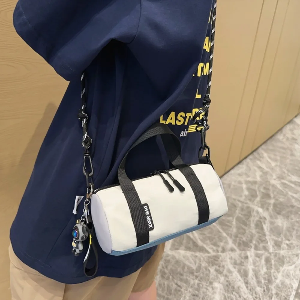 Thin Strap Men Cylindrical Bag Breathable Lightweight Contrast Color Purse Portable Japanese Style Simple Shoulder Bag Trave