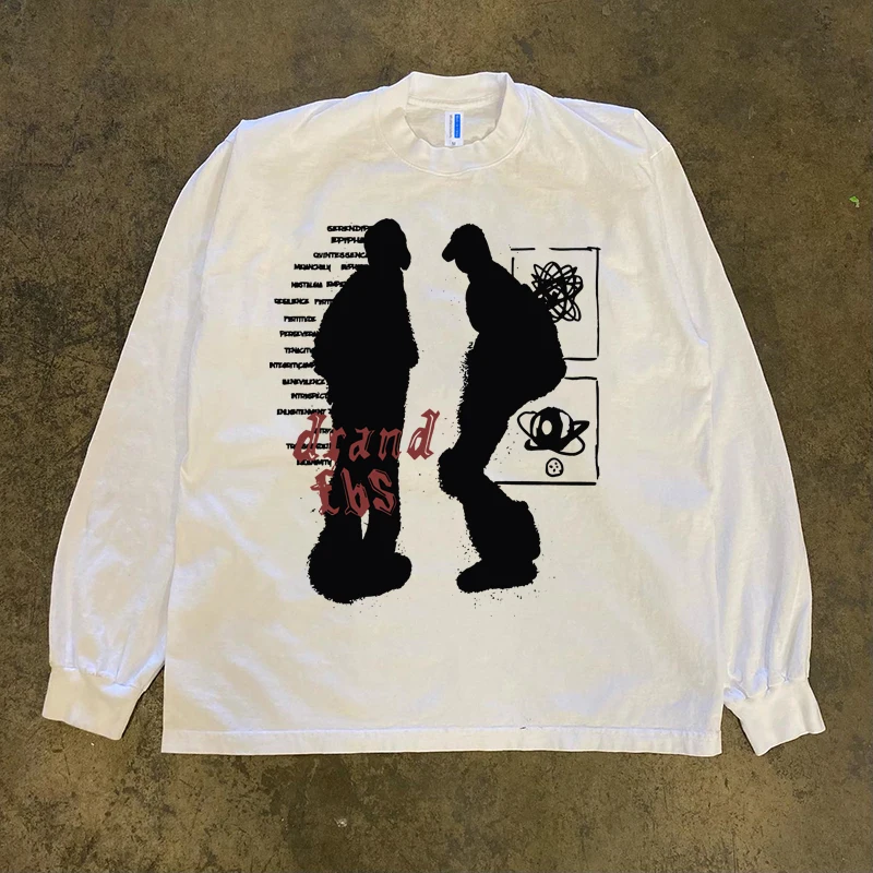 Pure Cotton Long Sleeve T-Shirt Character Print Hip Hop Retro Base Shirt for Spring Autumn Heavyweight 300g XiaoChen Story