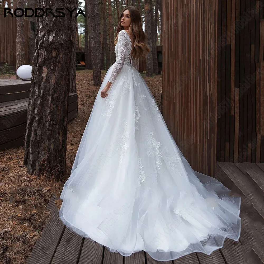 RODDRSYA Exquisite Long Sleeves 2024 Wedding Dress for Bride Scoop Neck Backless Applique Lace A Line Bridal Gown Vestido Novia