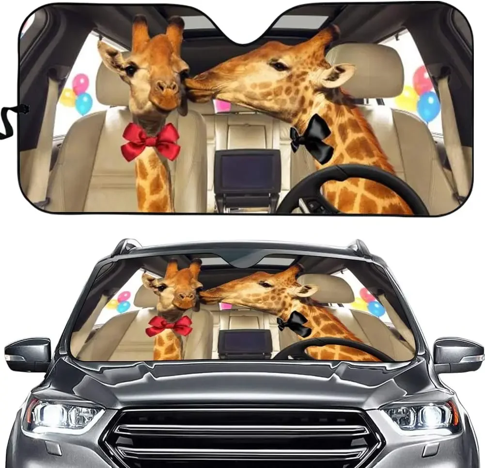 Aoopistc Couple Giraffe Lover Car Front Window Sun Shade SUV Truck Interior Sunshades Sun Visor Extender Windshield Sunshade