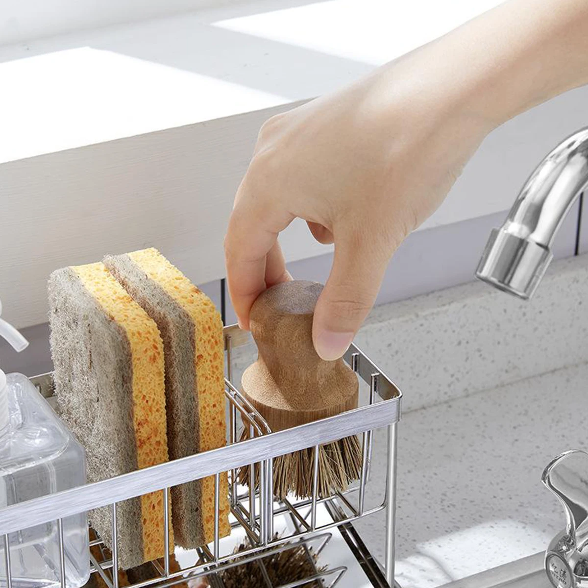 Kitchen Stainless Sponge Holder Steel Sink Drain Rack Faucet Holder Organizer Towel Rack Shelf Soap Drainer Kitchen Accessory