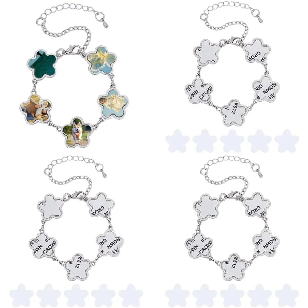 4 مجموعات أساور التسامي سوار نقل الحرارة مع صواني فارغة صور الحافة صينية سوار قابل للتعديل سوار التسامي