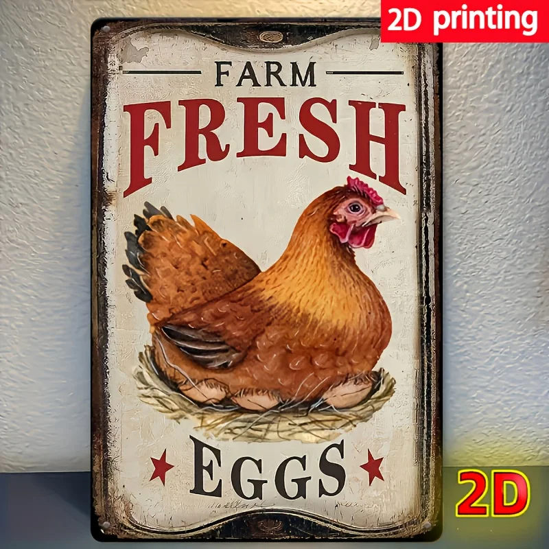 [ Farm Fresh Eggs Sign] Rustic Farm Fresh Eggs Metal Sign |   Iron Wall Art, Waterproof  Decor for Home, Bar, Cafe, Office - Eas
