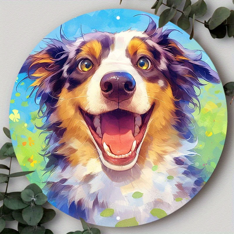 

Joyful Dog Aluminum Wall Art, HD Printed Waterproof Metal Sign, Weather-Resistant Circular Decor, Wall Art Home Decor