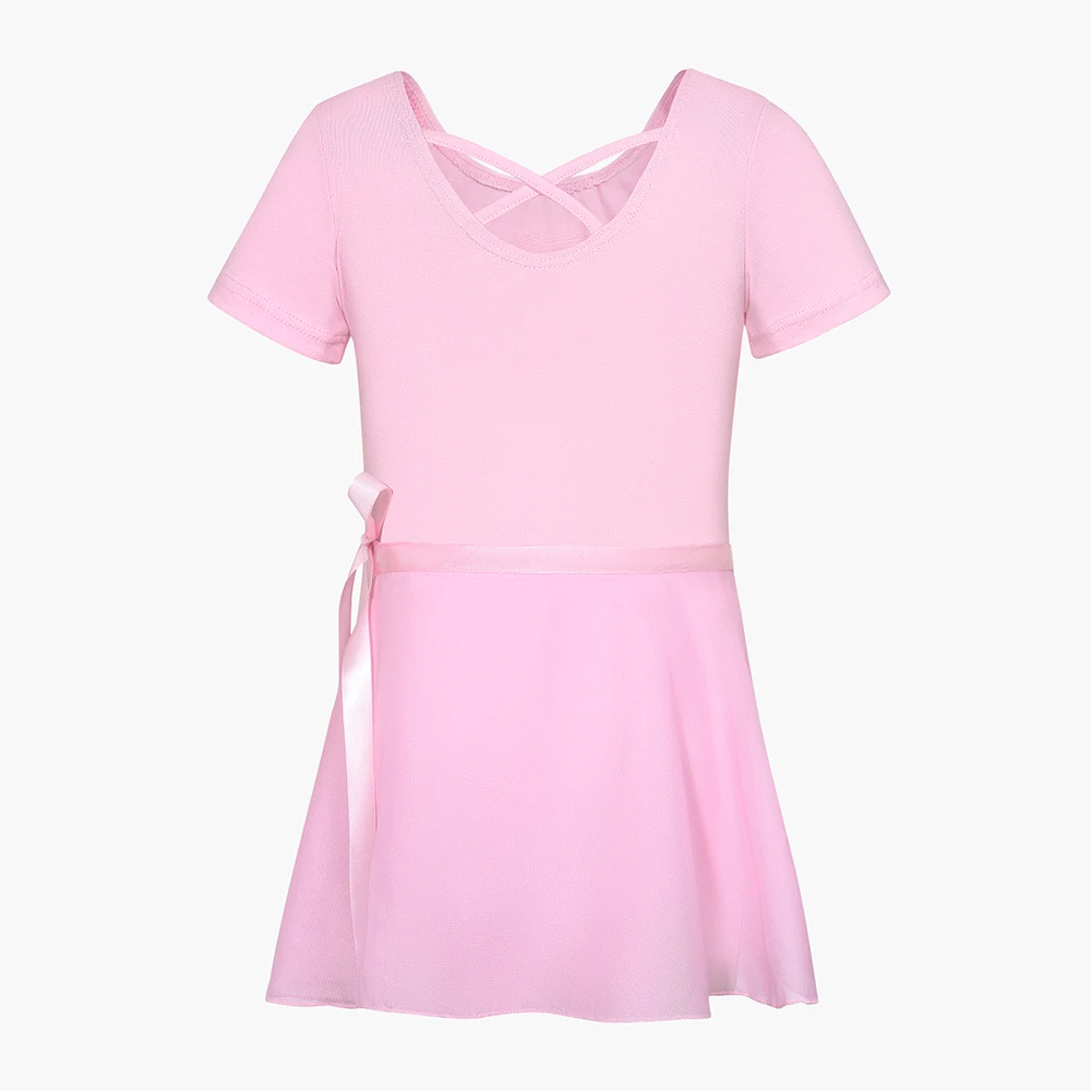 体操レオタード女の子用ダンススカート付き服子供バレエチュチュドレス幼児半袖ステージダンスウェア