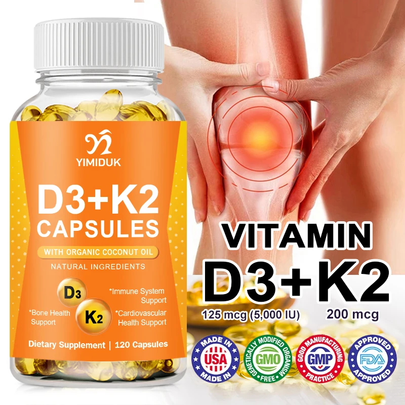 

Vitamin D3+K2 Capsule Regulate Calcium Metabolism Prevent Fractures Promote Bone Health Heart& Immunity System Support