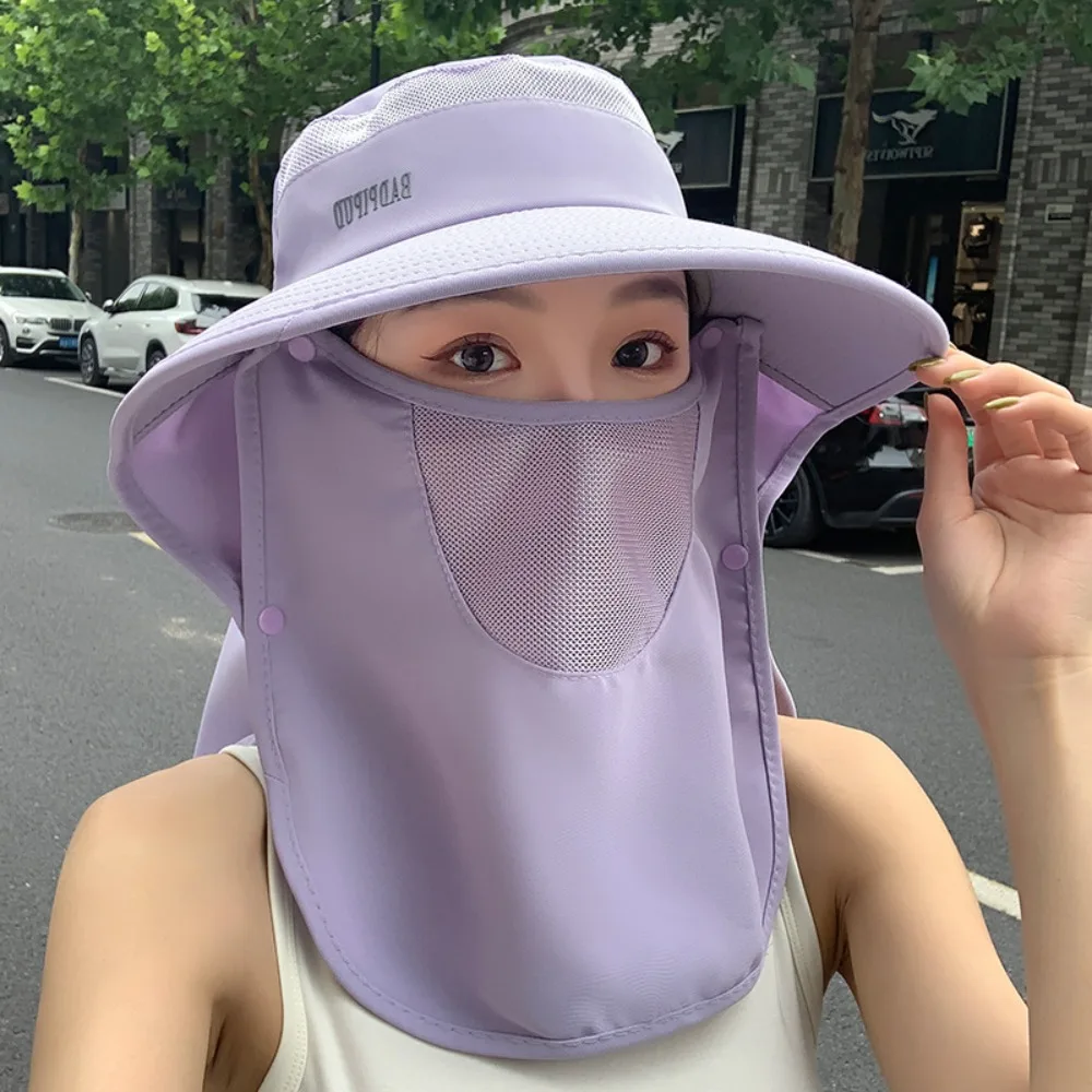 Sun Protection Fisherman Shawl Hat with Ponytail Hole Detachable Face Mask Sun Protection Cap Breathable Mountaineering Cap