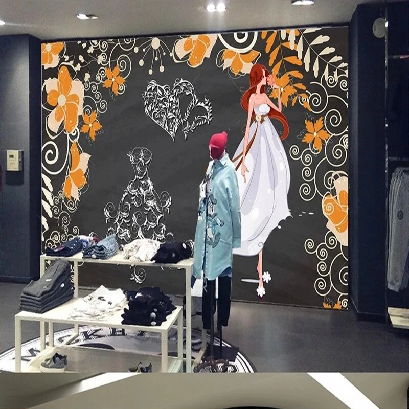 

Personalized blackboard fashionable hand-painted wedding dress beautiful women's clothing store TV luxurious home background wal