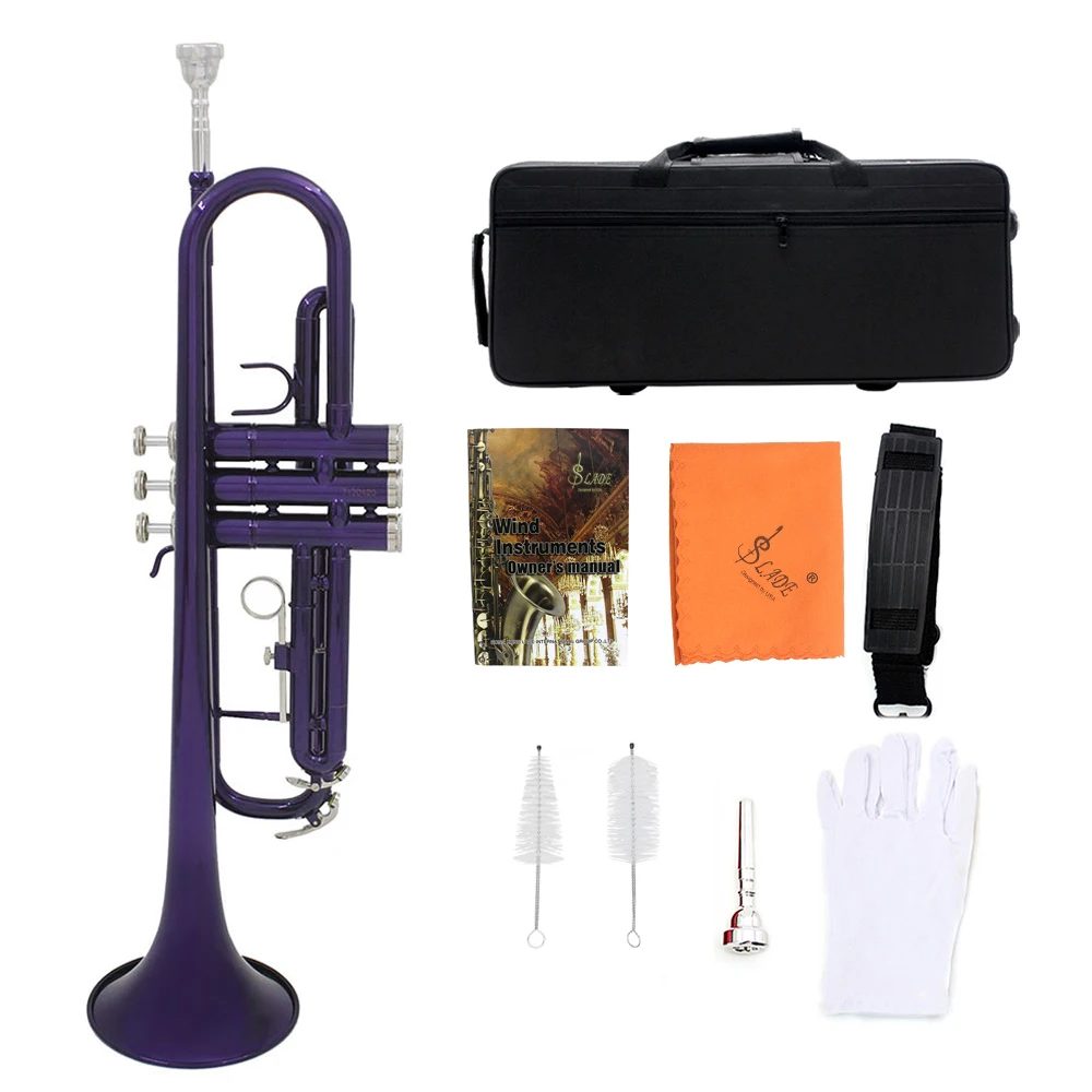 

SLADE Bb B Flat Trumpet Color Brass Material Trumpet Musical Instrument With Case Mouthpiece Gloves Cleaning Cloth Strap