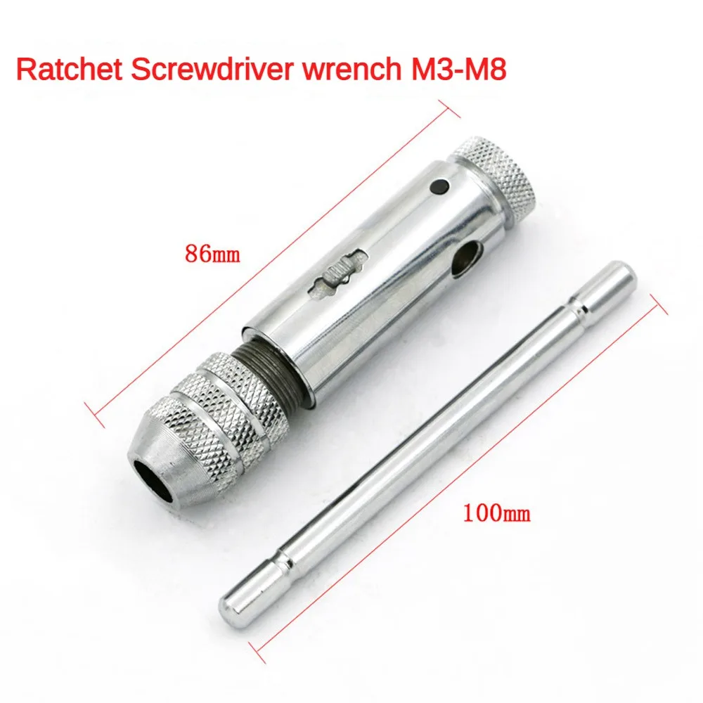 M3-M8 Machine Schroefdraad Metrische Plug Verstelbare Zilveren T-Handgreep Ratel Kraan Boorsleutel Draad Tap Accessoires Set