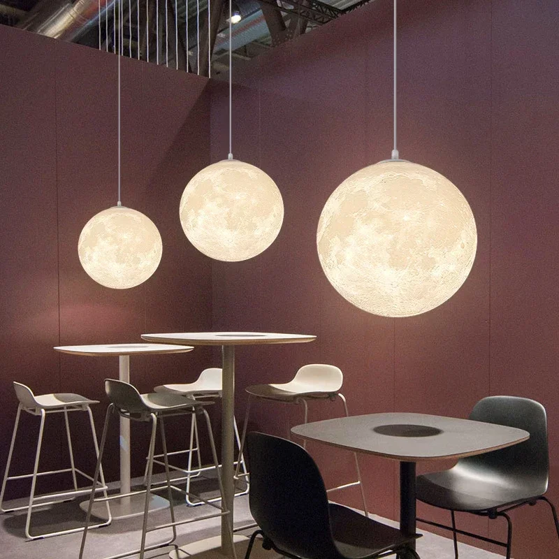 

3D Printed Moon Pendant Light Simple Modern Clothing Store Bar Counter Restaurant Home Decoration Mall Planet Pendant Lights