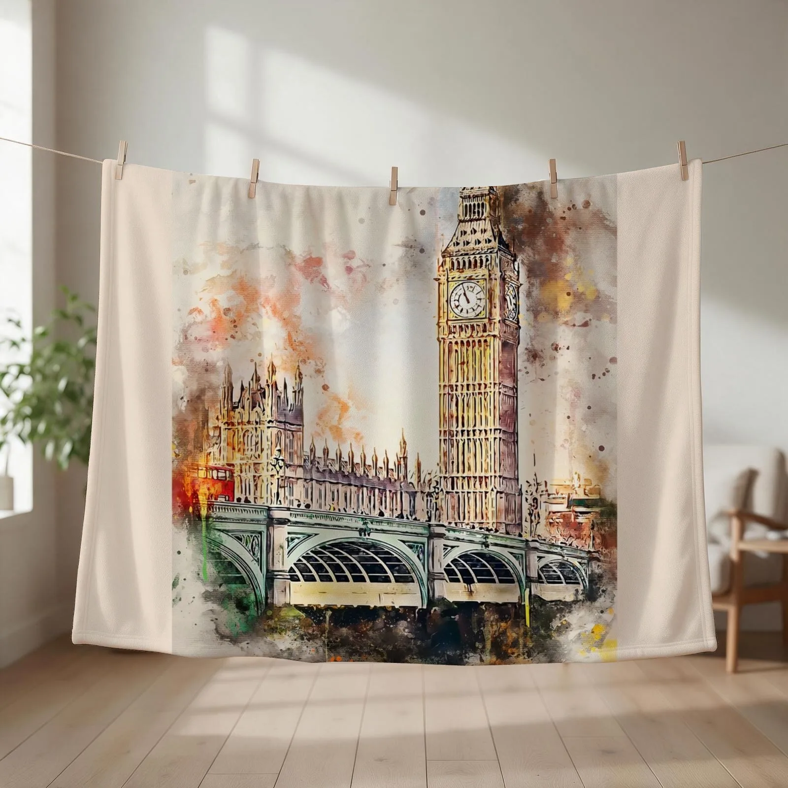 London in Watercolor Throw Blanket Bed covers Retros Blankets For Sofas Luxury Thicken Blankets