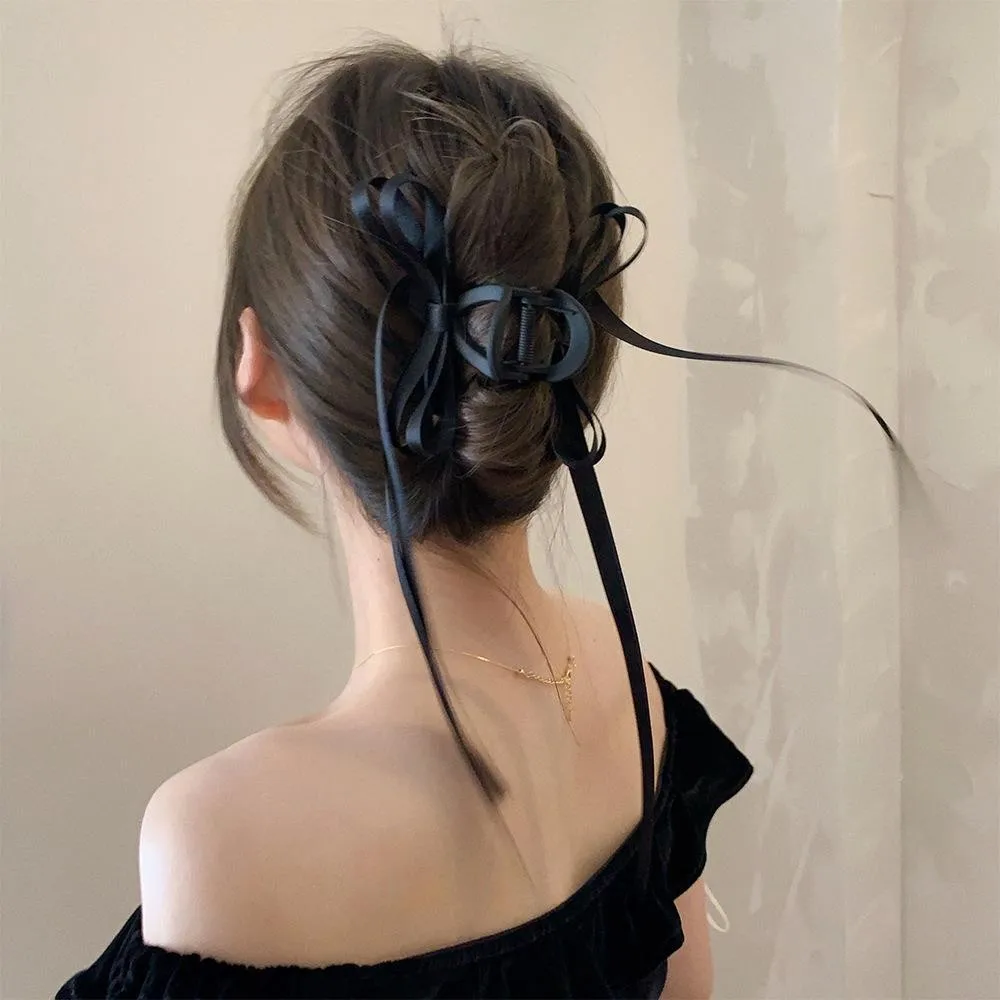 Black Ribbon Bow Grip Clip Premium Feel Hair Versatile Daily Style