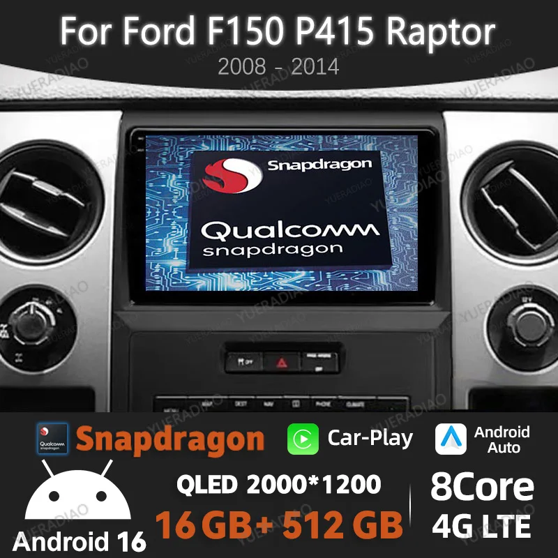 Android 16 CarPlay Auto para Ford F150 P415 Raptor 2008 - 2014 Rádio de Carro Multimídia Reprodutor de Vídeo GPS NAVI Carplay Auto 4G WIFI BT