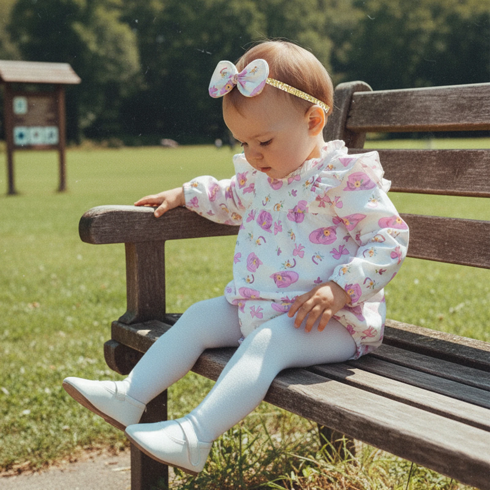 زي رومبير لطيف للفتيات حديثي الولادة، رومبير مكشكش بأكمام طويلة ورقبة دائرية وطباعة فيونكة مع ربطة شعر لملابس ربيع الخريف #4